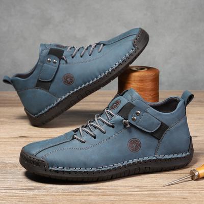 Niezależna Stacja Duży Rozmiar Męskie Skórzane Buty Ręcznie Szyte Outdoorowe Codzienne Męskie Buty Płaska Podeszwa Kapcie