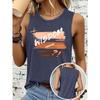 Women's sleeveless vest T Shirt WISDOM Color block hand-lettered print casual crew neck top Soft, skin-friendly, breathable, comfortable, machine