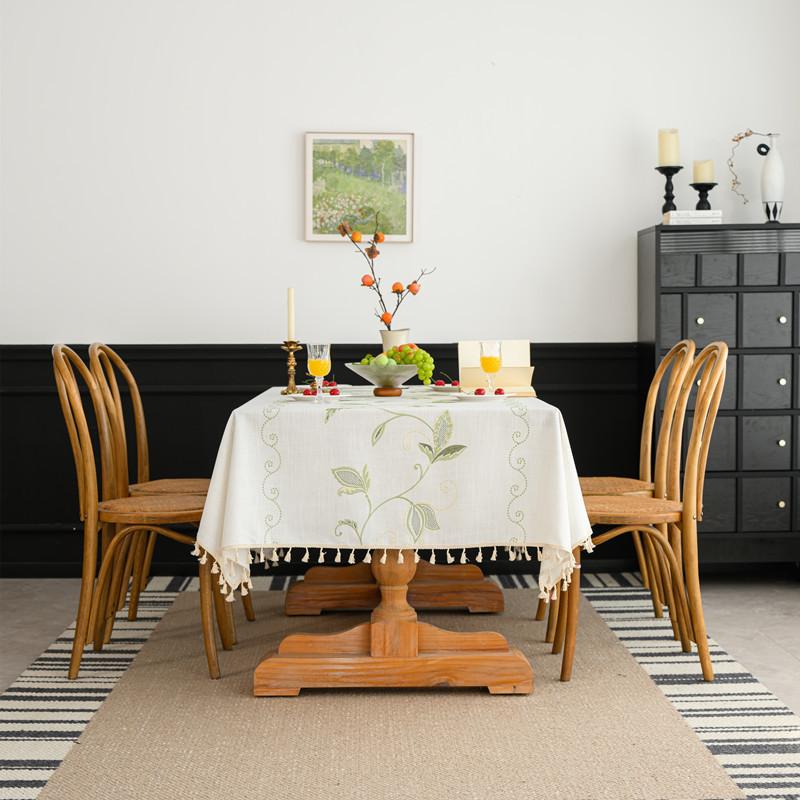 Embroidered Plaid Flower Tassel Tablecloth Rectangular Coffee Table Anti-fouling Decorative Tablecloth Tablecloth