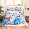 White Horse Pink Cherry Blossom King Full Bedding Set Watercolor Floral Duvet Cover Animal Quilt Cover Polyester Comforter Cover
