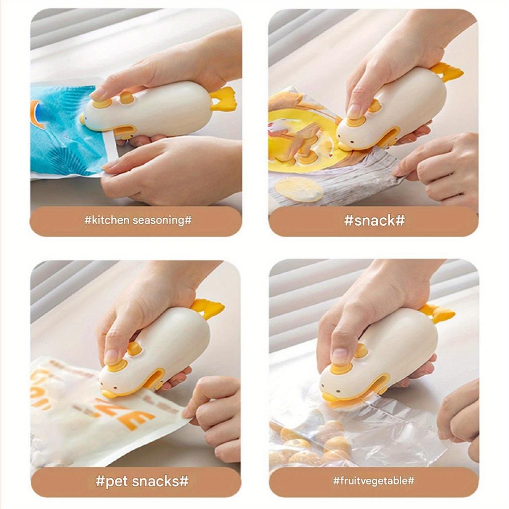 Cute Duck Vacuum Rechargeable Bag Sealer for Freshness Portable Easy Use Kitchen Gadget 2 In 1 Mini