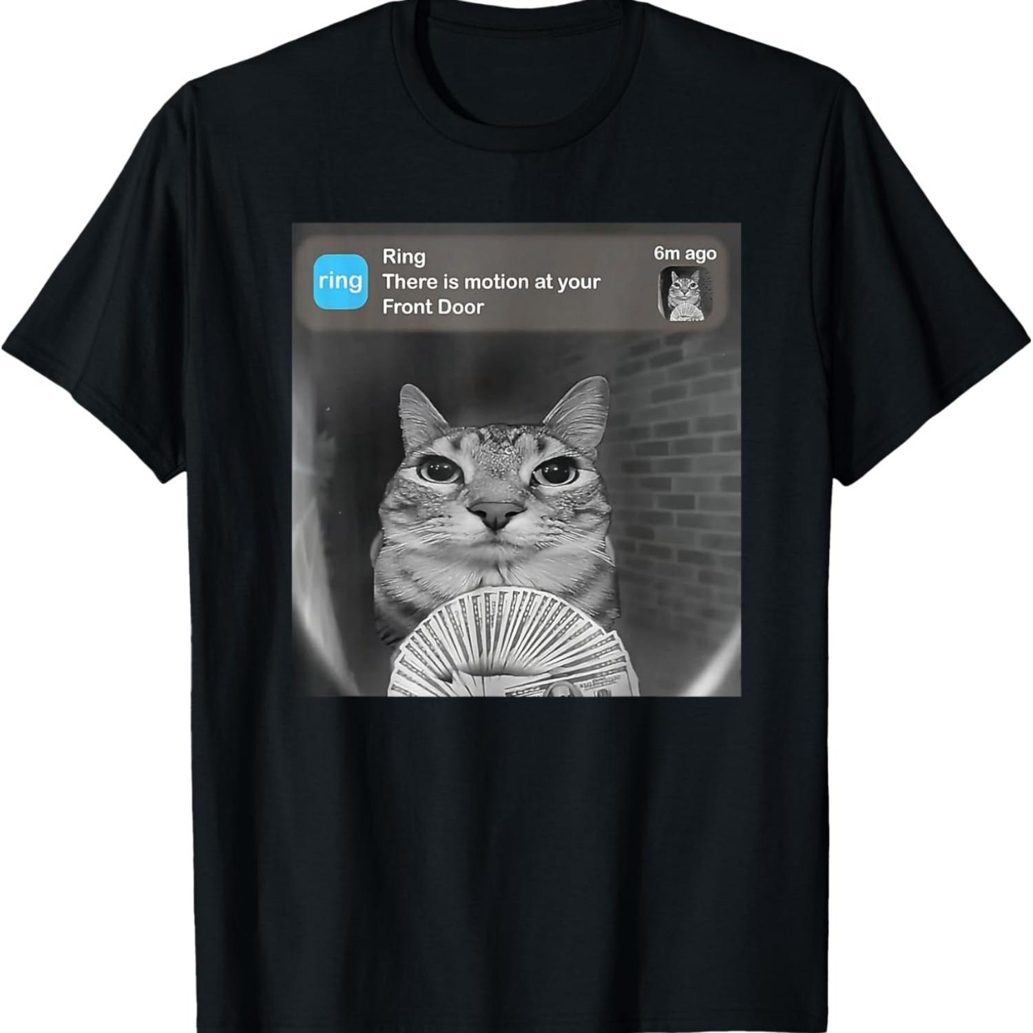 Funny Cat Meme Money Doorbell Joke T-Shirt S