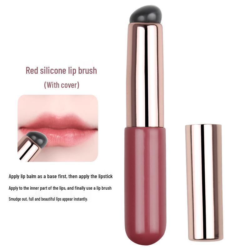 Portable Silicone Lip and Concealer Brush with Lid - Professional Blending Round Head Makeup Tool