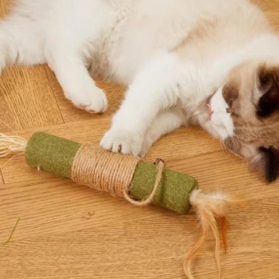 Cat Catnip Chew Stick Toy with Jute Rope Bite Resistant Cat Feather Teething Toy Pet Teeth Cleaning Interactive Boredom