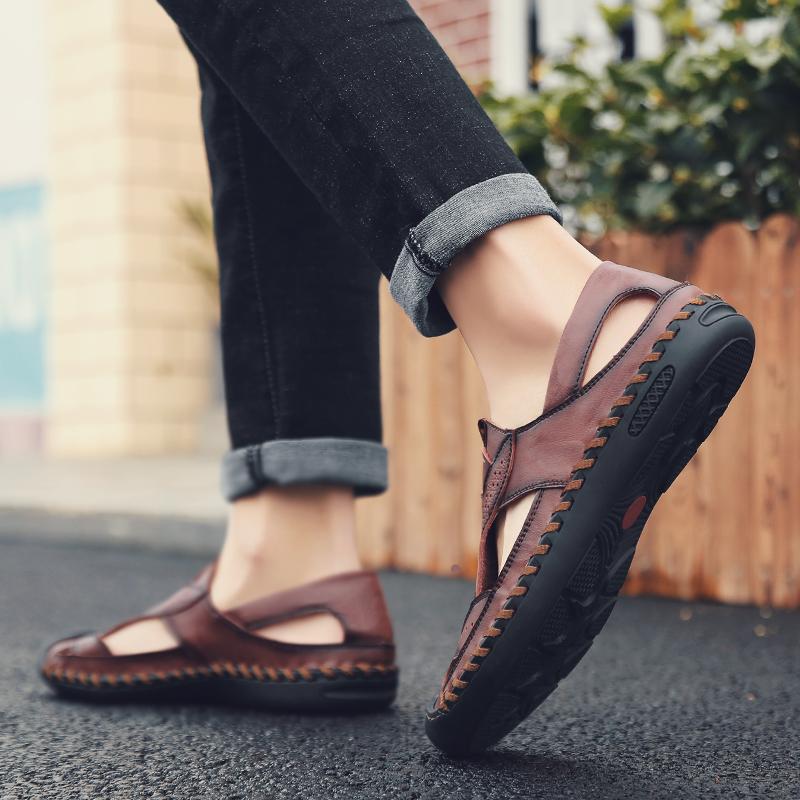 Golden Sapling Breathable Men's Sandals Genuine Leather Summer Shoes Leisure Loafers Casual Flats Casual Sandals for Men