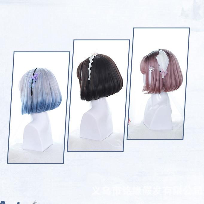 Bybrana Kurzes Damenhaar mit Pony, innere Schnalle, dreifarbiges Kunsthaar, süß und natürlich