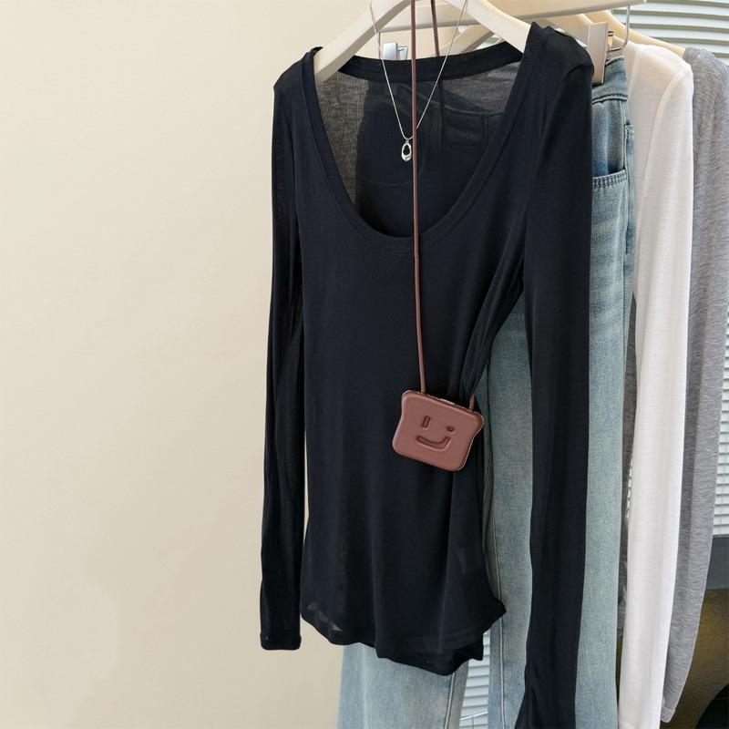 

Wind Shot Summer New Collar Long Sleeve Sunscreen Blouse Women s Slim Thin Wear T-Shirt XL чорний