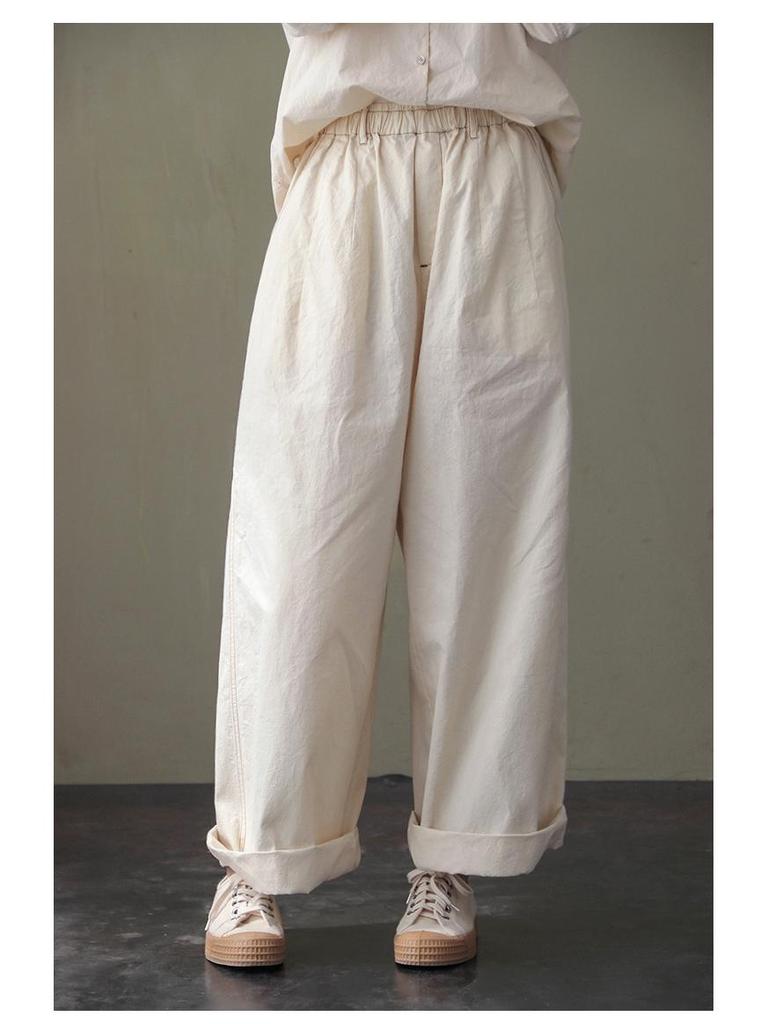 Women's Three-Season Retro Elastic Waist Wide-Leg Pants - Simple and Stylish In Raw Embryo Color