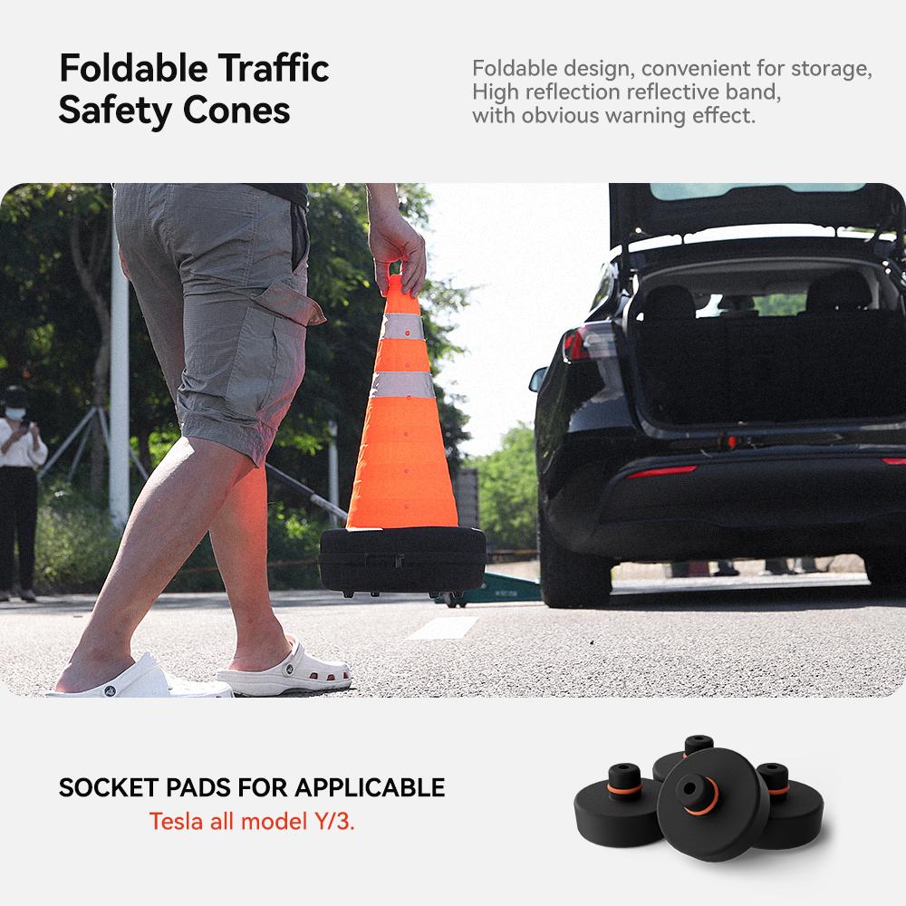 YZ For Tesla all Model 3/Y Juniper 2021-2026 Foldable Traffic Reflective Safety Cone with Lifting Jack Multi Purpose Accessories