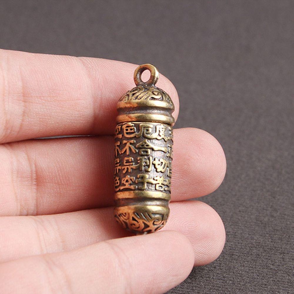 Keepsake Cylindrical Box Brass Buddhist Pendant Medicine Pill Box Necklace Pendant Travel Pill Case