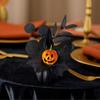 Halloween Spooky Pumpkin Decoration, Eyeball Pumpkin Figurine with Black Artificial Leaves, Holiday Party Ornament for Home, Office, Haunted House