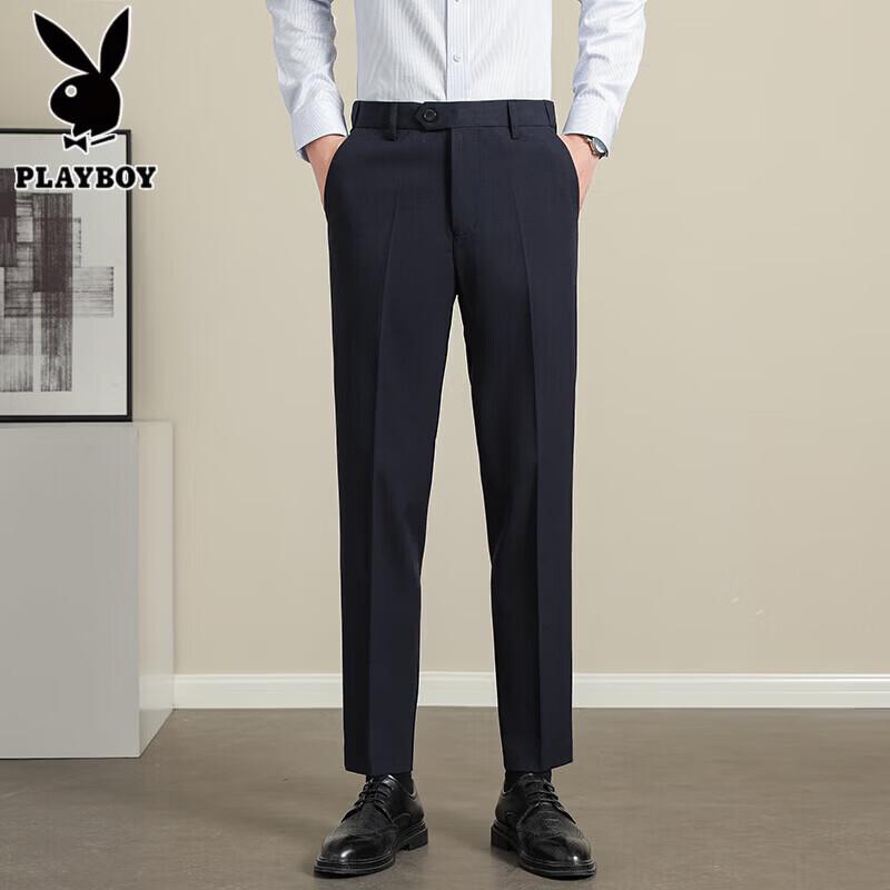 PLAYBOY Men s Solid Straight Leg Business Casual Trousers 38