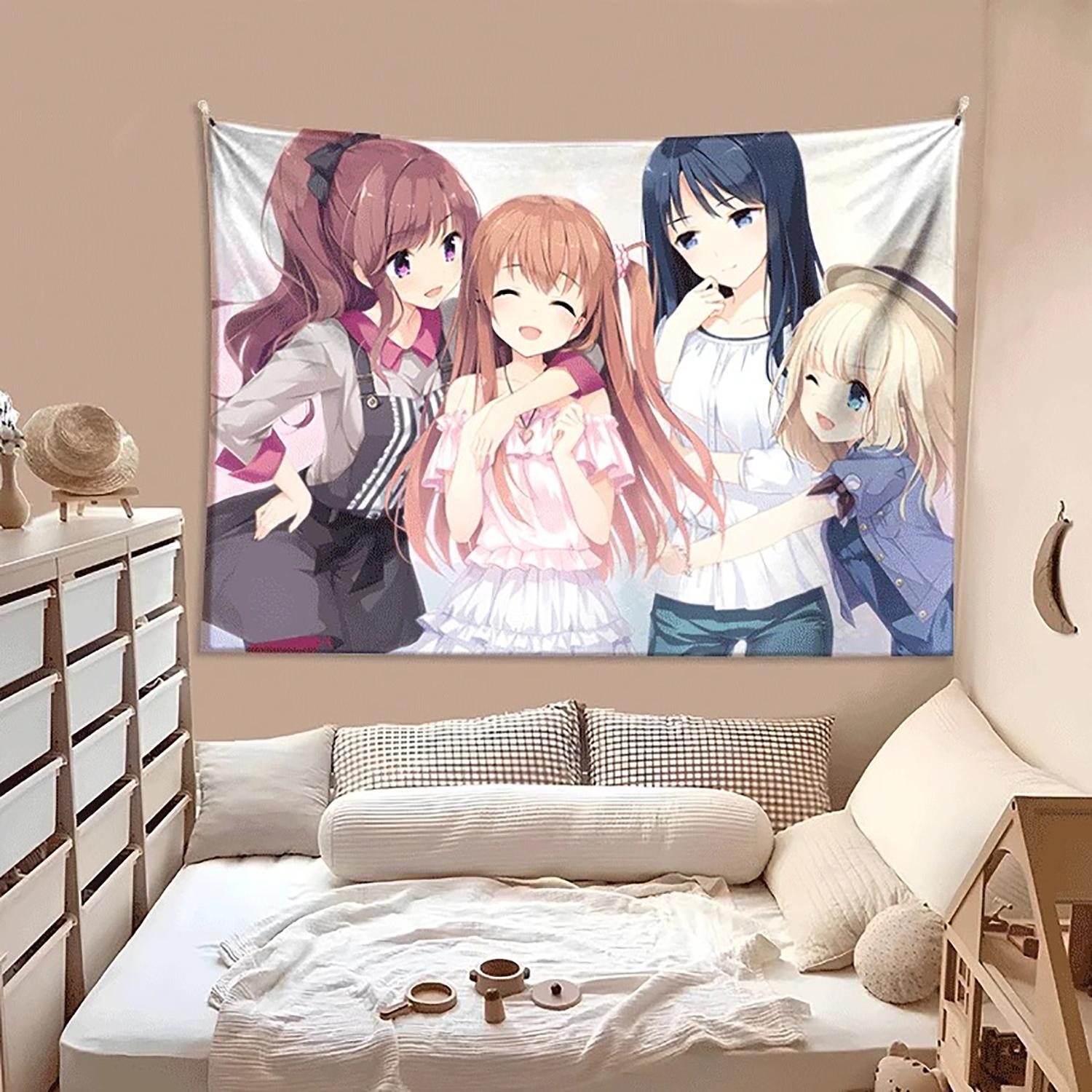 

Kawaii style girl hanging cloth cartoon dormitory bedroom bedside tapestry wall background cloth rental house decorative cloth 74x94cm(29x37in)