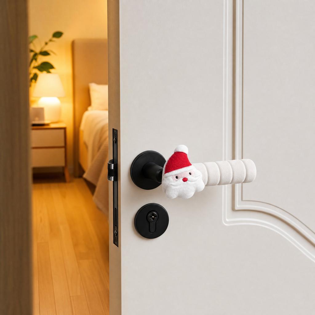 Christmas Door Handle Cover, Soft Warm Protector Bumper Sleeve, -Static for Bedroom Living Room Window Handles