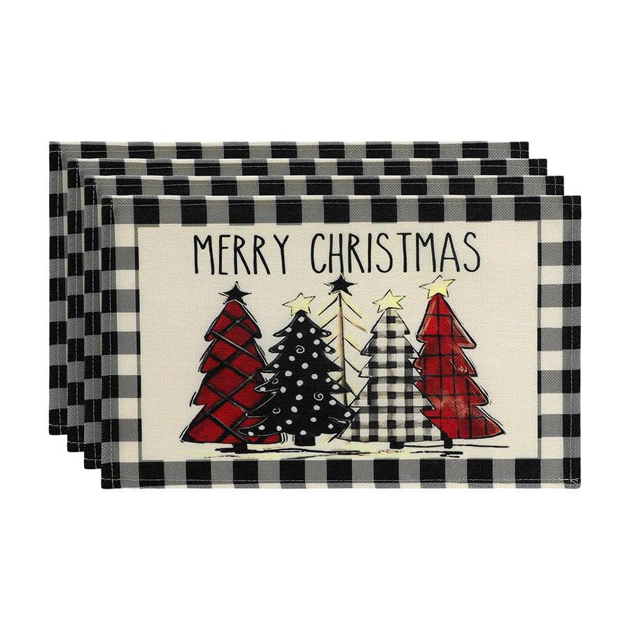 Festive Christmas Printed Linen Placemats - 4-Piece Set