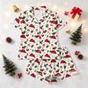 Women's Christmas Pajama Set with Short Button-Up Shirt and Shorts