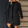 Women's Solid Color Long Sleeved Lapel Long Coat Woolen Button Coat
