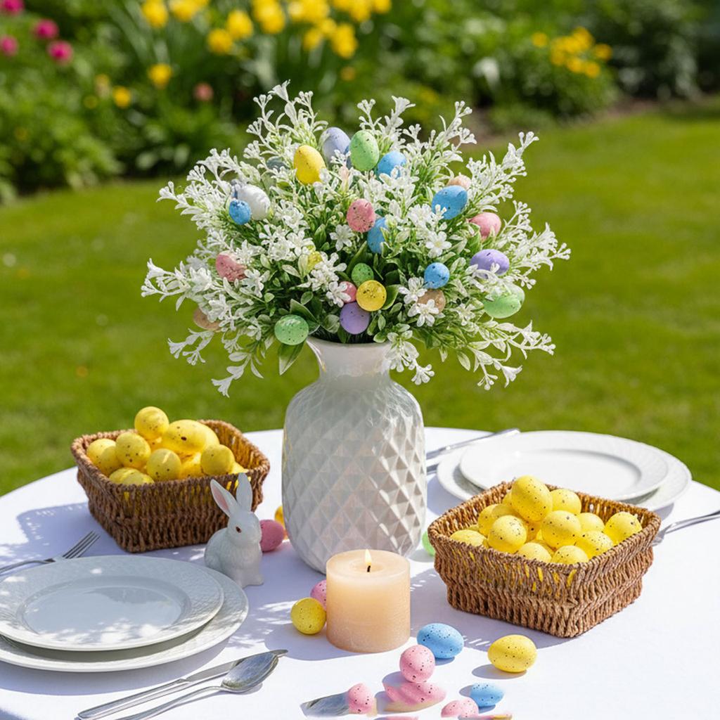 Ramură cu Flori și Ouă Artificiale de Paște Fabricată Din Plastic Ușor Pentru Utilizare Sezonieră de Lungă Durată.
