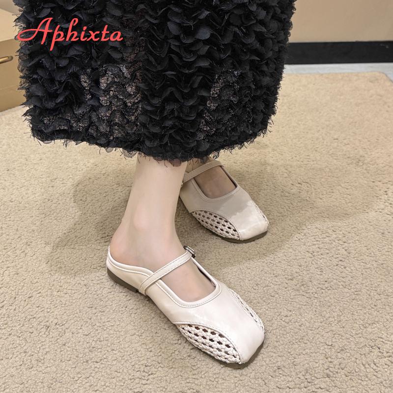 Fashion Aphixta Weave Design Women Classic Slides Silver Flat With Slippers For Women Slip On Sandals Outdoor Fashion Woman Mules Size43