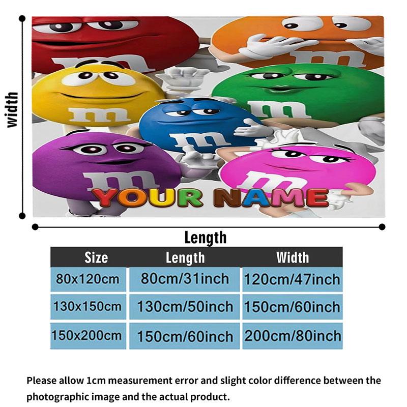 1PC M&M's Custom Name Patterned Flannel Blanket Suitable For All Seasons for Home Decor Warmth and Comfort Gifts Holiday Present