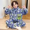 Boys Thick Coral Fleece Pajamas Set Warm Winter Sleepwear Kids Teens Long Sleeve Loose Fit Home Wear