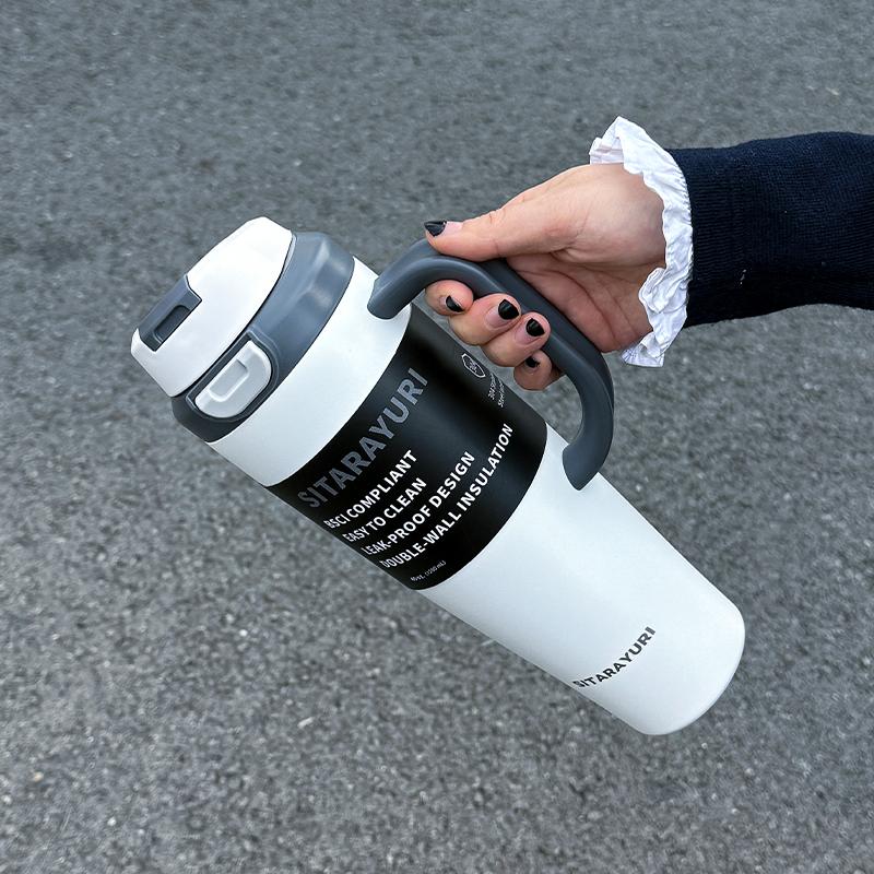 1pc Stainless Steel Dual-Waterway Tumbler, 1200ml Handled Insulated Mug, Portable Outdoor Sports Cold Cup, Couple Gift