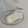 Spring Sock - Mesh Transparent Blue Floral Patterned Academic Style Short Cotton Socks