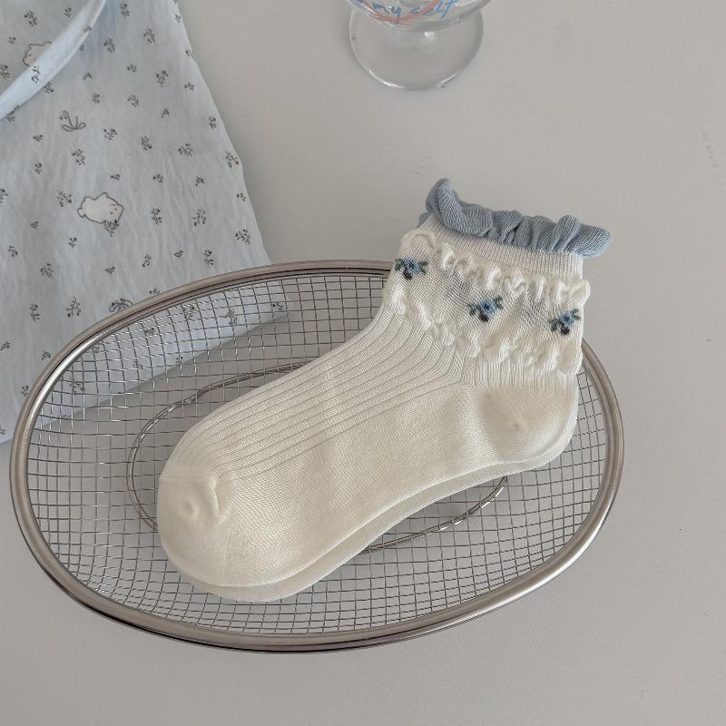 

Spring Sock - Mesh Transparent Blue Floral Patterned Academic Style Short Cotton Socks 1 pair