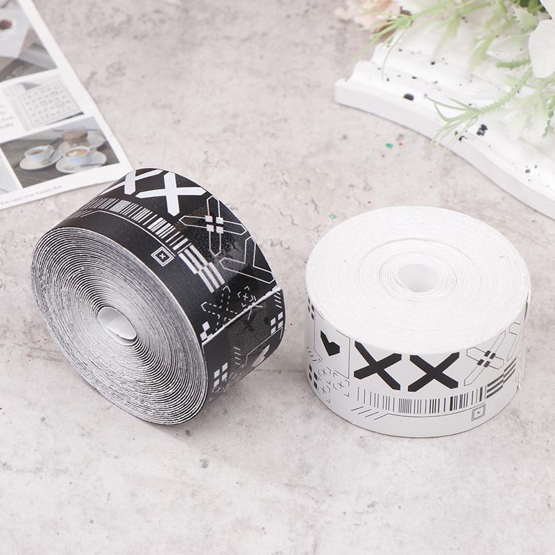 1Roll 500Cm Black White Print Tennis Racket Paddle Head Protection Tape Pu Stickers For Beach Pickleball Racket Sport Parts