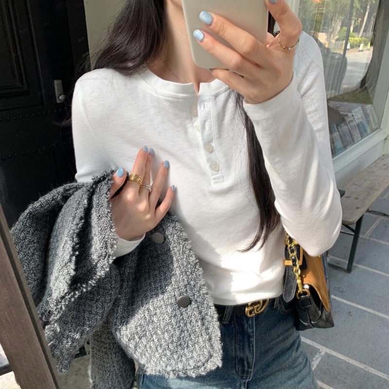 

Women s Henry Collar Base Layer Shirt - Autumn/Winter 2025, Korean Style, Stunning Short & Long-Sleeved T-Shirt Extra Large белый