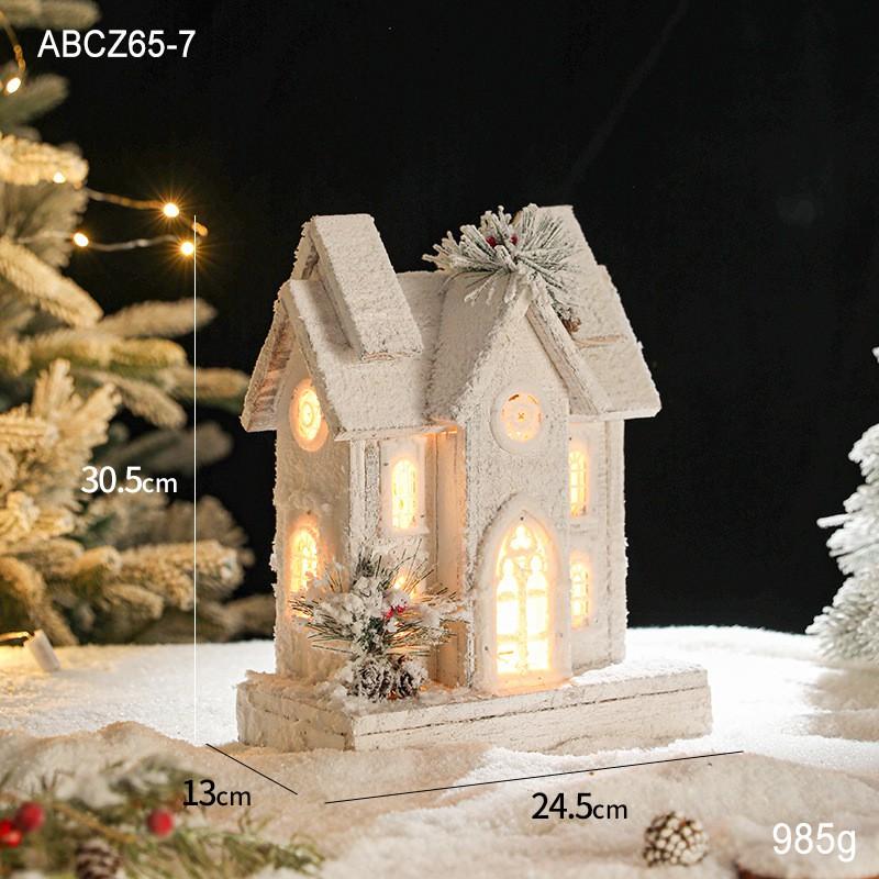 Christmas Wooden Lighted Snow House Mini Cabin European Vintage Xmas Decor