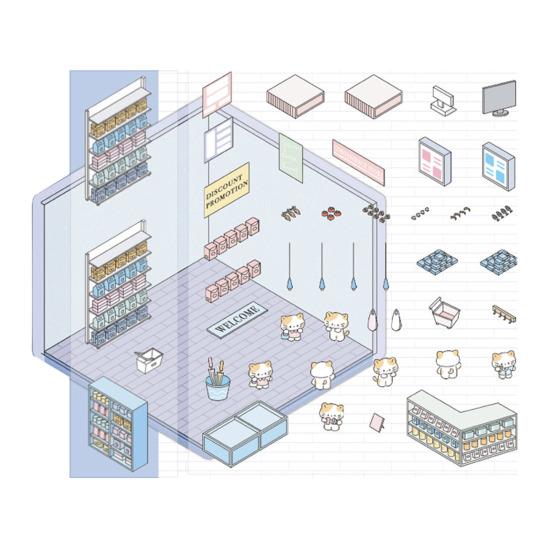 1/8 szt. DIY 3D naklejki na dom telefon/laptop kreskówka miniaturowa scena naklejki sklep deserowy księgarnia naklejki