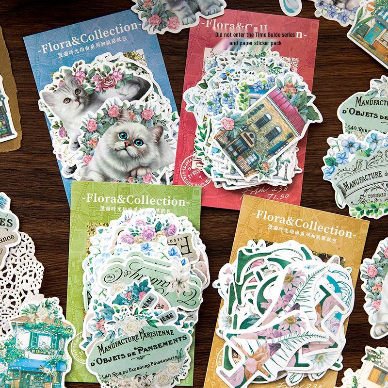 Yan Ji Retro Washi Sticker Pack - Roaming Time Series: 45-Piece Journal Decoration Stickers