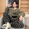 Kids Flannel Pajamas Set Boys Girls Warm Long Sleeve Top And Pants Sleepwear Winter Home Nightwear