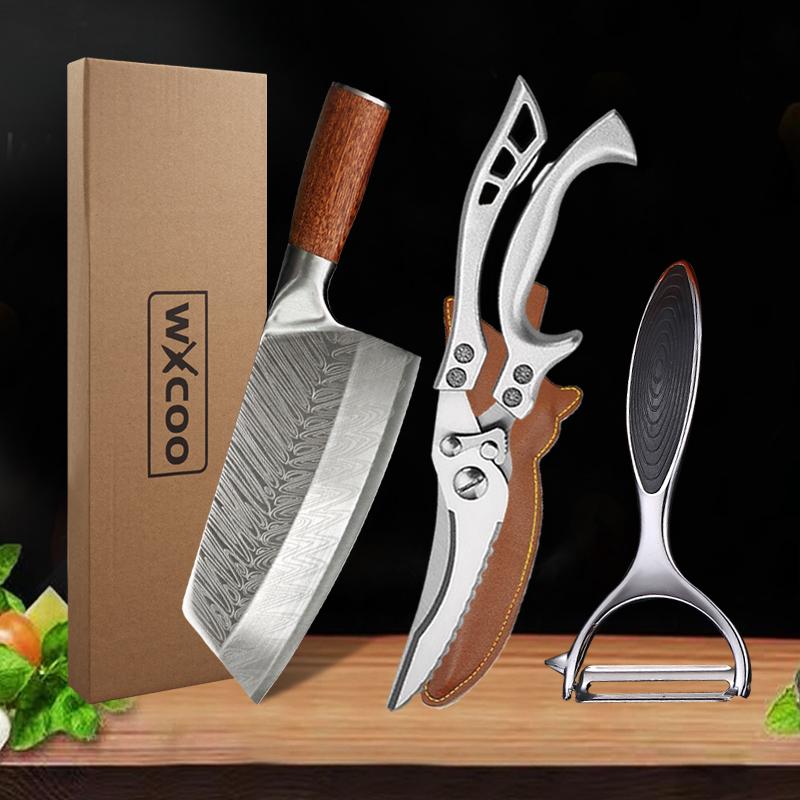 Japanese Chef Scissor Knife Set Professional Kitchen Knives Fruit Peeler and Chicken Bone Scissor Stainless Steel Butcher Knife