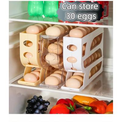 Household Automatic Rolling Down Egg Organizer Kitchen Refrigerator Side Door Egg Preservation Rack 30 Pack Egg Carton