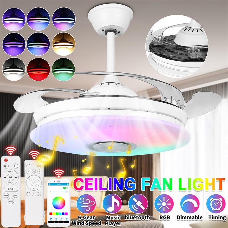 44 IN 1 2 Inches Modren RGB Ceiling Fan with Light APP Bluetooth Music Fans Light Bedroom Smart Ceiling Lamps With Remote Control