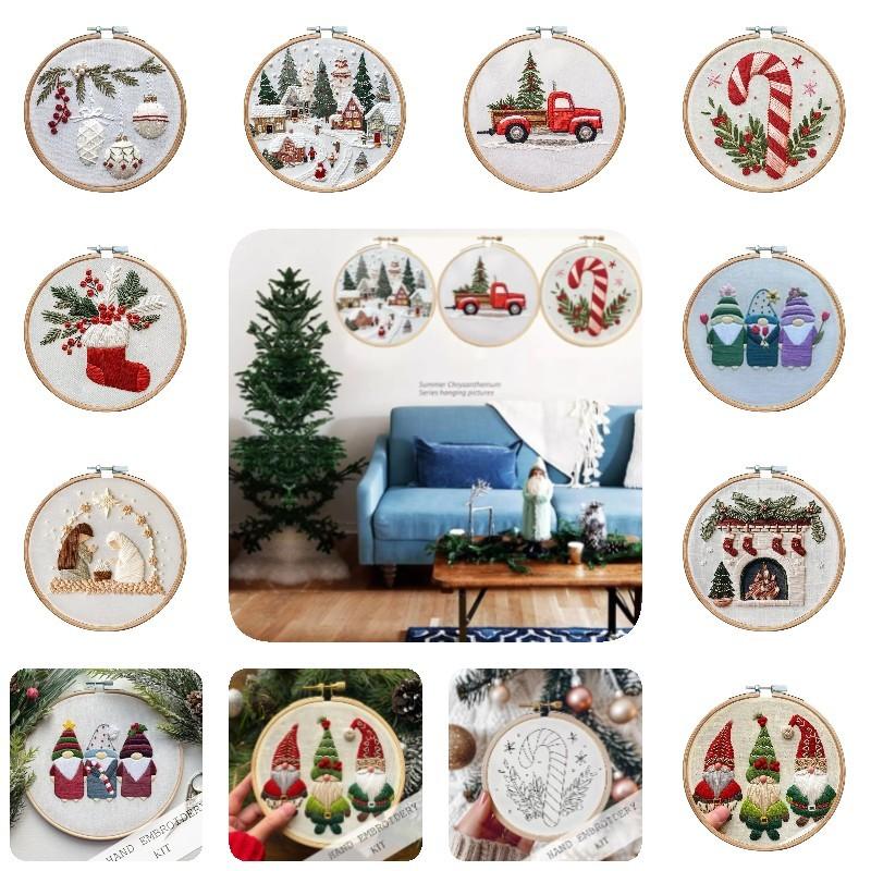 Christmas Embroidery Kit Featuring Unique Floral And Leaf Designs Perfect For Holiday Decor Projects