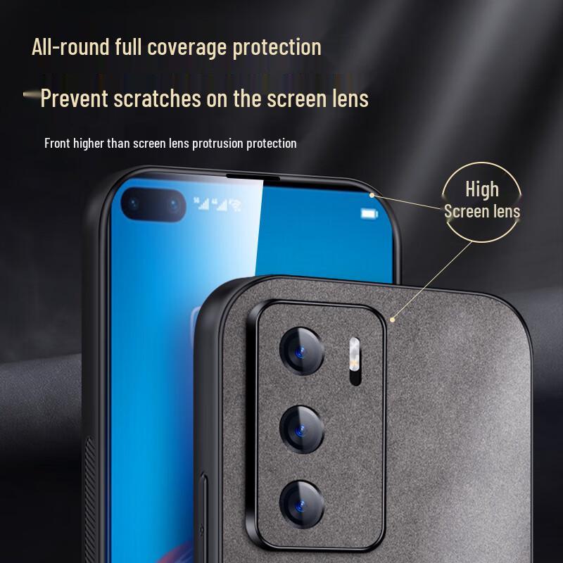 Shangsu Luxury Nubuck Leather Full Lens Protection Phone Case for Huawei P40 Series