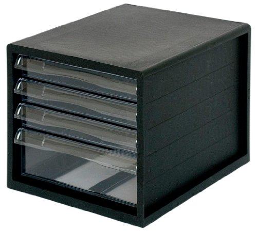 Nakabayashi A4 Letter Case, 4 Tiers (3 Shallow + 1 Deep), Black, A4E-04B