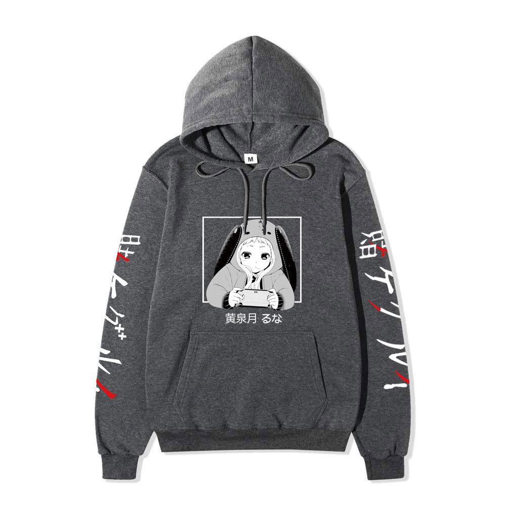 Kakegurui Runa Yomozuki Hoodie Unisex Fleece Sweatshirt Black White Anime Portrait Japanese Text Sleeve Autumn Winter Pullover