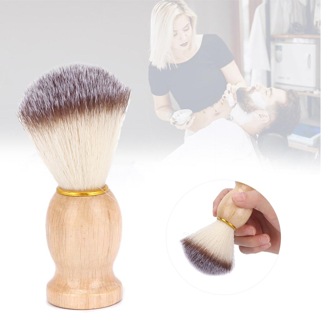 Men's Shaving Brush Soft Nylon Wool Solid Wood Handle Facial Beard Cleaning Grooming Shave Tool