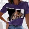 Rabbit and Cat 3D Digital Printed Women's Fashion Casual Round Neck Short Sleeved T-shirt