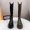 Small Man Heightening Boots Female Fat Sister Fattening Widening Elastic High Boots Thick-soled Knight Boots Female Large Size