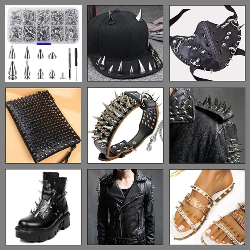 Silver Cone Spikes Set, Assorted Sizes for Punk Clothing DIY Crafts and Leather Crafting, 359Pcs