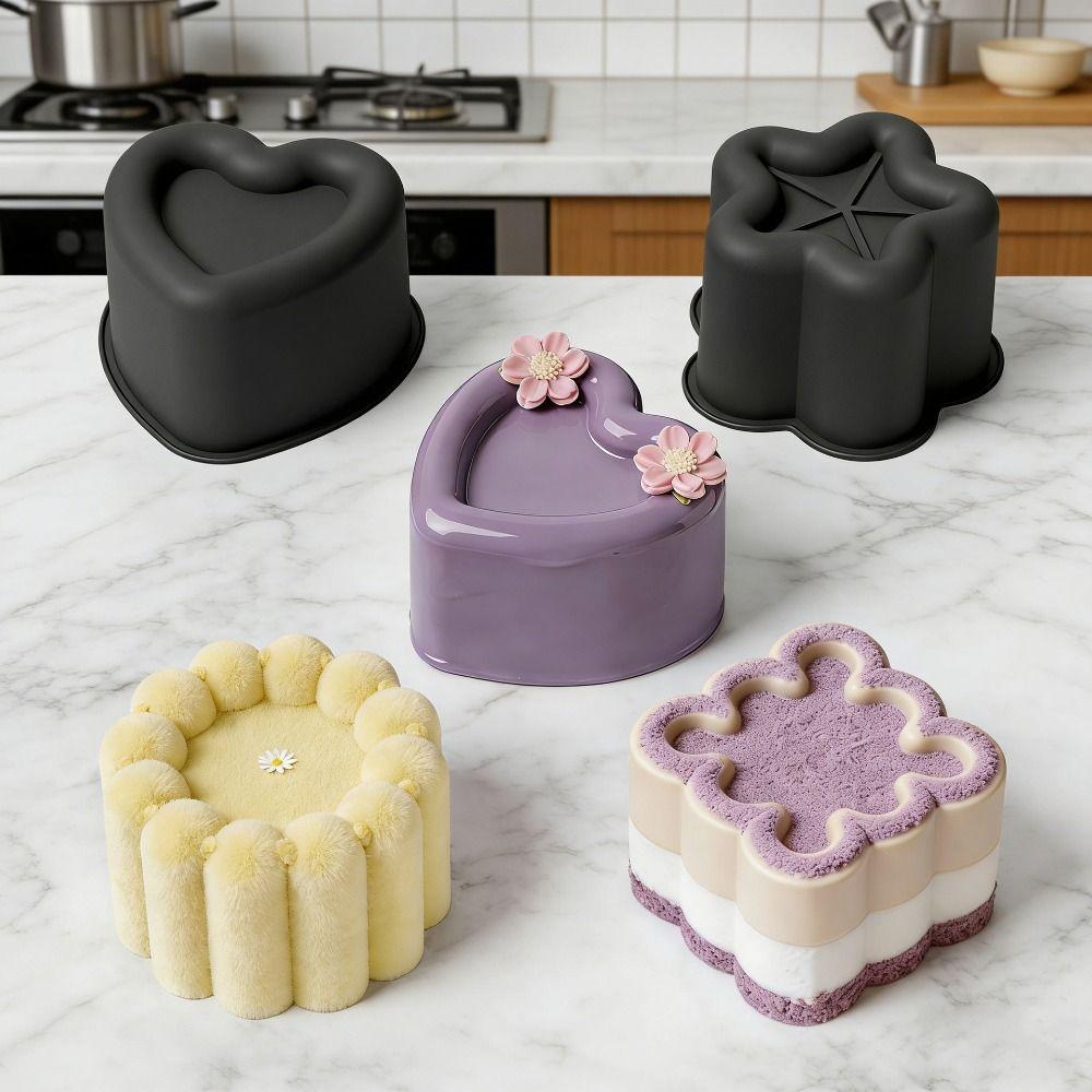 Wavy Lace Silicone Cake Mold Heart Shaped Dessert Mold Cylindrical Mold  Pastry Making