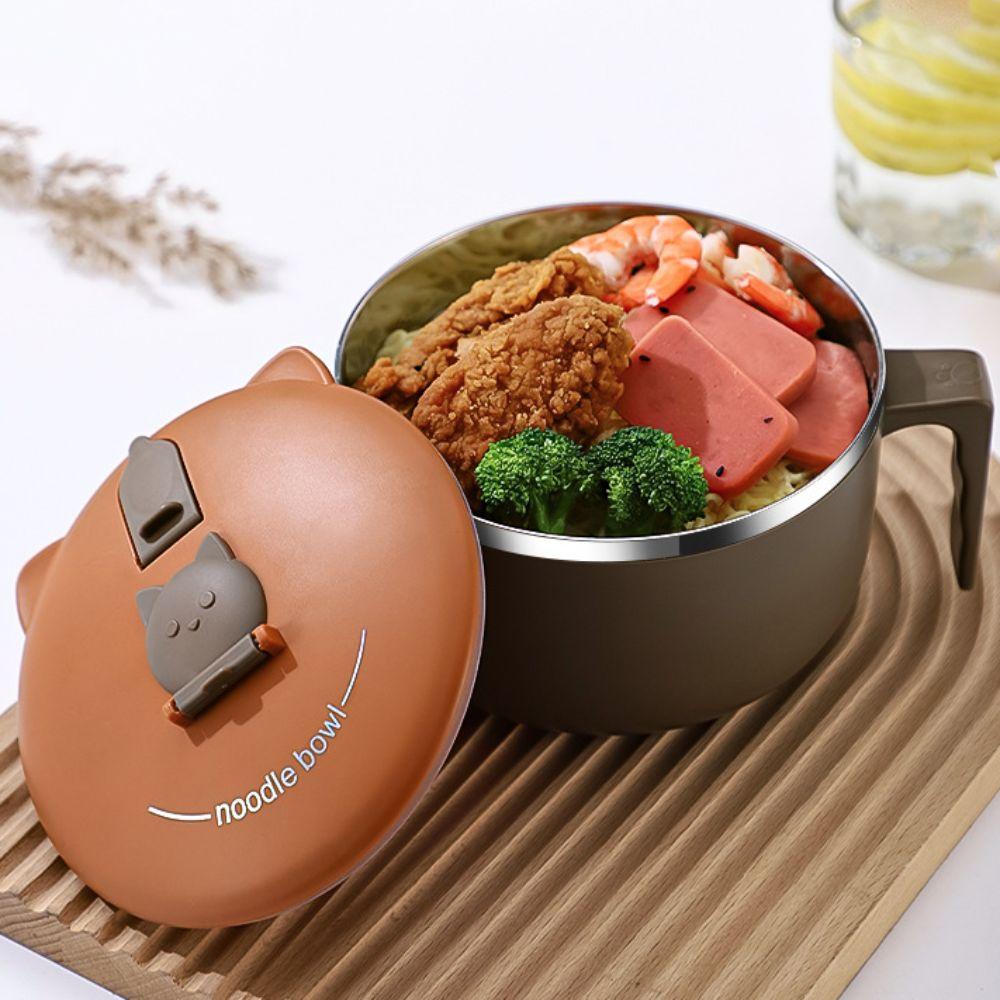 Japanese-style Student Instant Noodle Bowl 1300 ML 304 Stainless Steel Food Serving Bowl with Lid Large Capacity Food Container