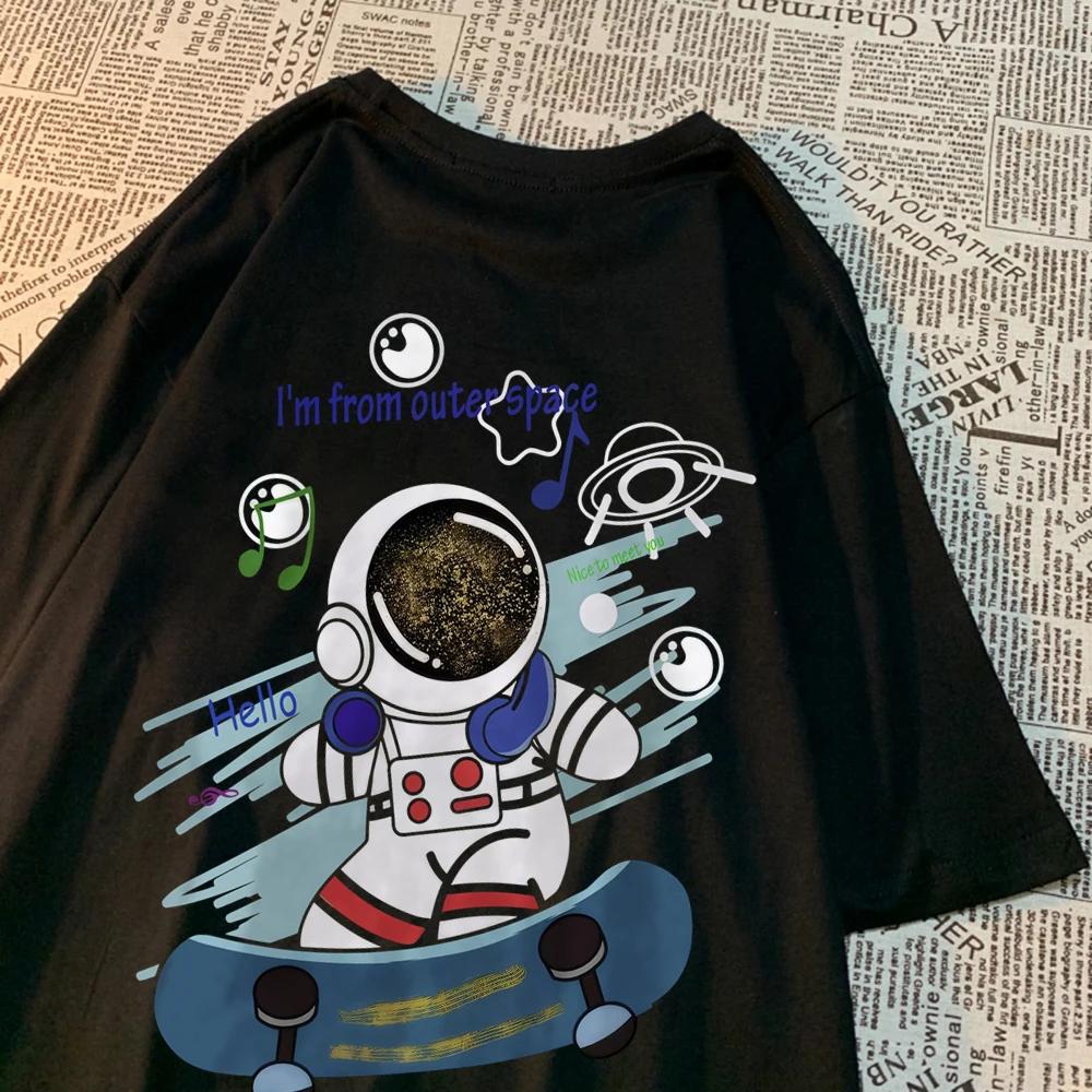 I'M From Outer Space Skateboarder Astronaut Men Clothing Hip Hop T Shirts Harajuku Tops Cotton Breathable Tops Loose Clothing