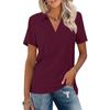 Summer Casual V Neck T Shirts Women Short Sleeves Collared Basic Tees Blouse