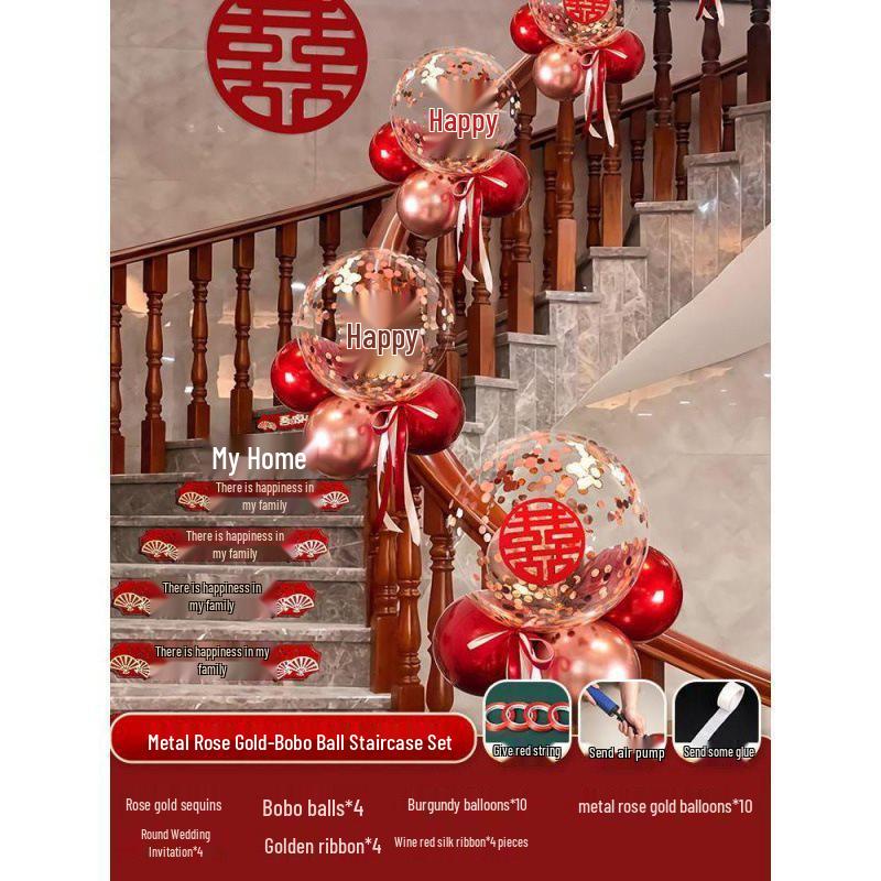 Tinsel Wedding Room & Stair Décor Set with Balloons - Bride & Groom's Side Decoration Kit